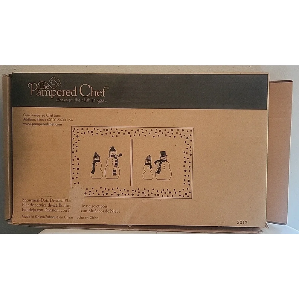 Pampered Chef Snowmen Dots Divided Serving Platter Holiday Winter 3012 NOS